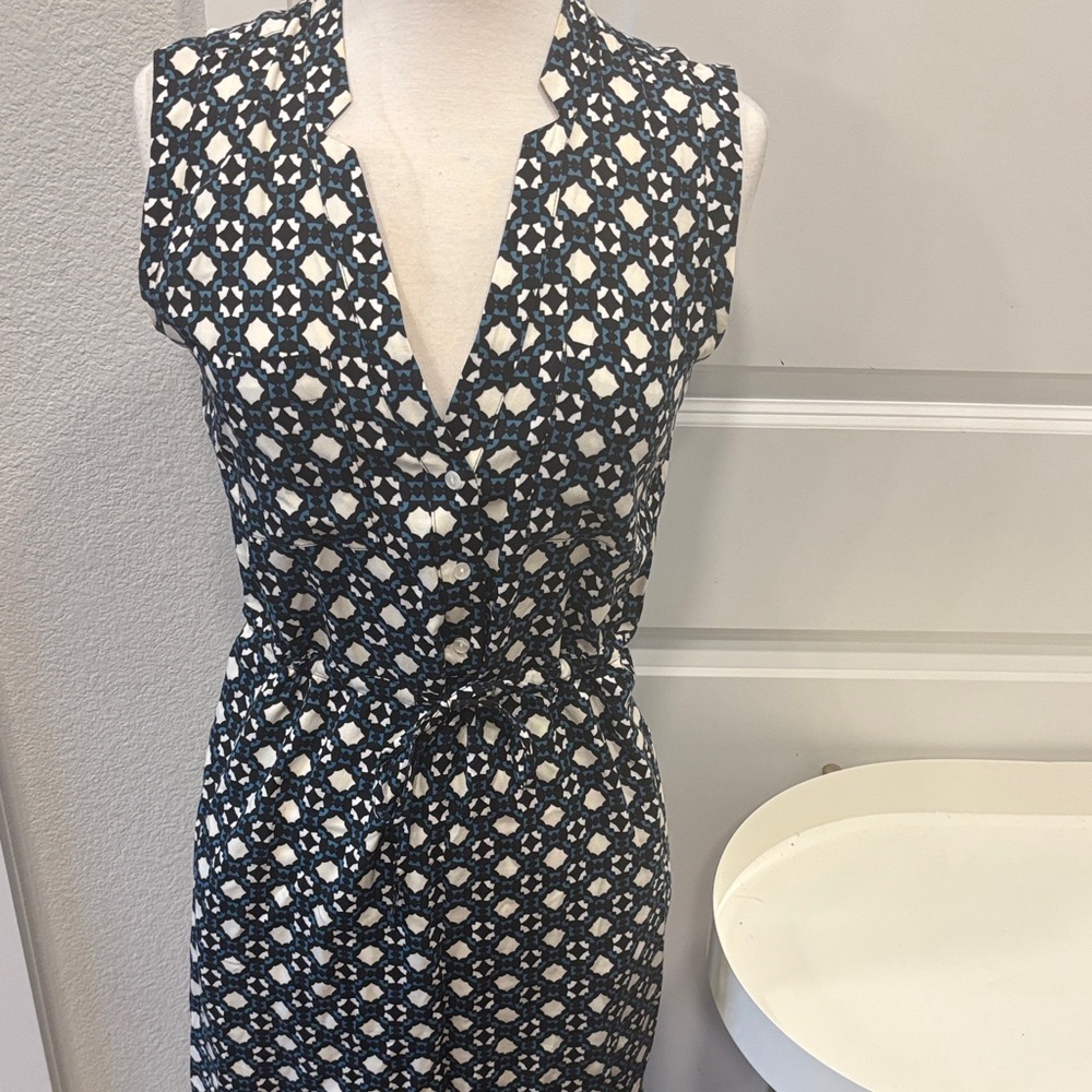 LOFT Geometric Blue, Black and White Midi Dress